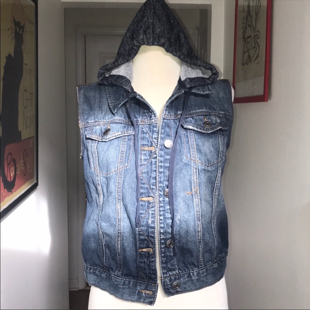 Denim vest with hoodie